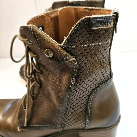Pikolinos Zaragoza Moss Brown Leather Lace-Up Side Zip Ankle Boots EUR 39 US 8 - Picture 11 of 16
